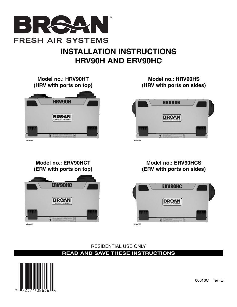 Broan HRV90H User Manual | 26 pages