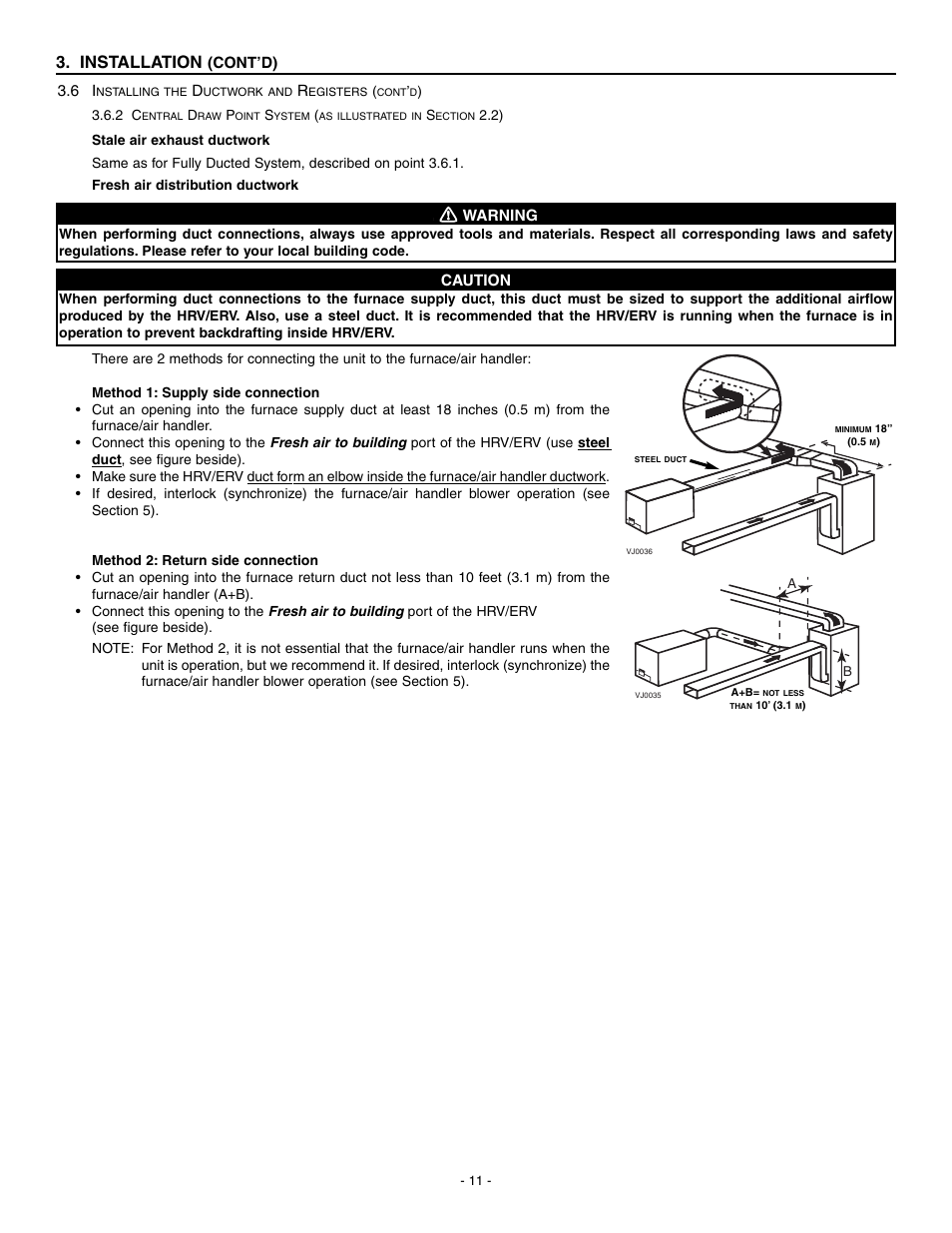 Installation | Broan HRV90H User Manual | Page 11 / 26