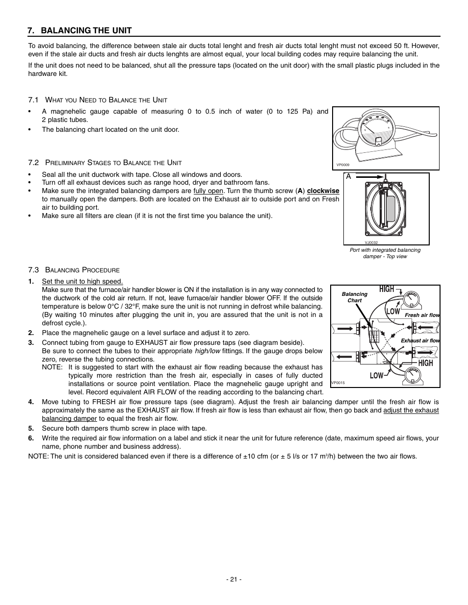 Balancing the unit | Broan HRV90H User Manual | Page 21 / 26