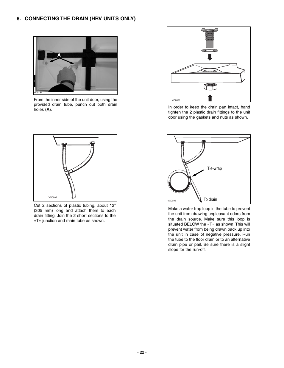 Connecting the drain (hrv units only) | Broan HRV90H User Manual | Page 22 / 26