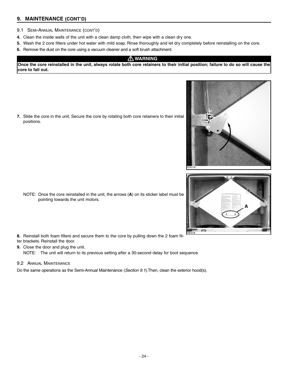 Maintenance | Broan HRV90H User Manual | Page 24 / 26