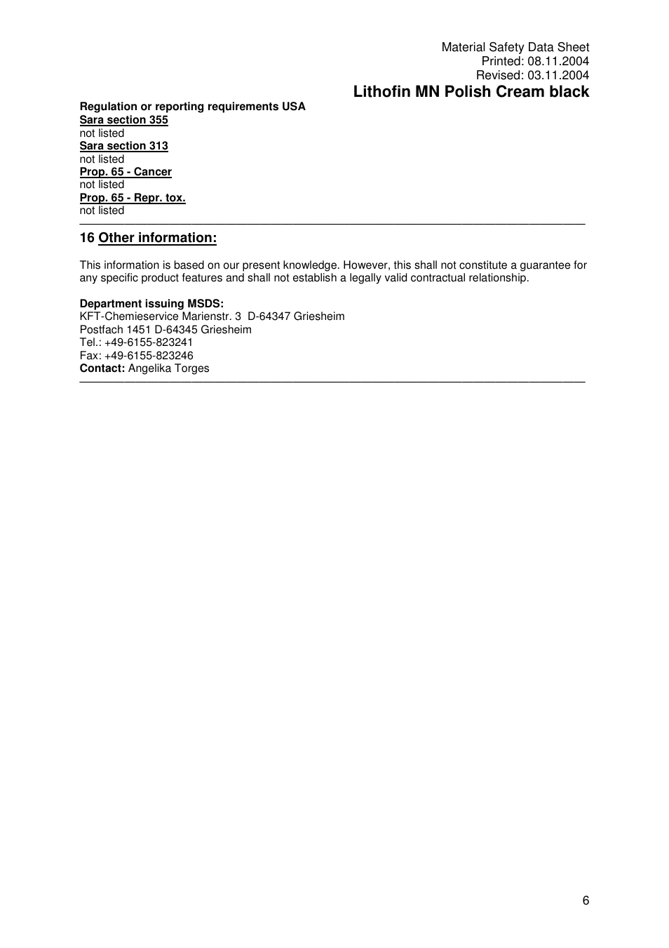 Lithofin mn polish cream black | Pro-Link Lithofin MN Polish Cream Black 120058 User Manual | Page 6 / 6