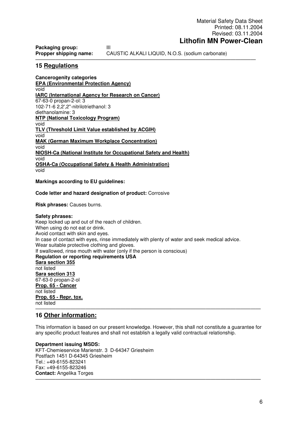 Lithofin mn power-clean | Pro-Link Lithofin MN Power-Clean 120069 User Manual | Page 6 / 6