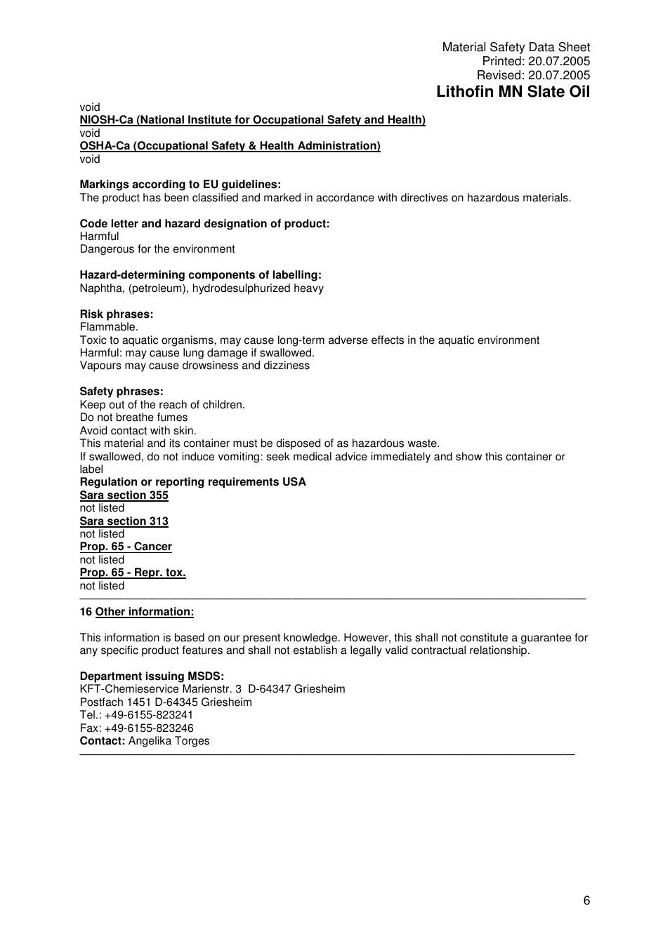 Lithofin mn slate oil | Pro-Link Lithofin MN Slate Oil 120050 User Manual | Page 6 / 6
