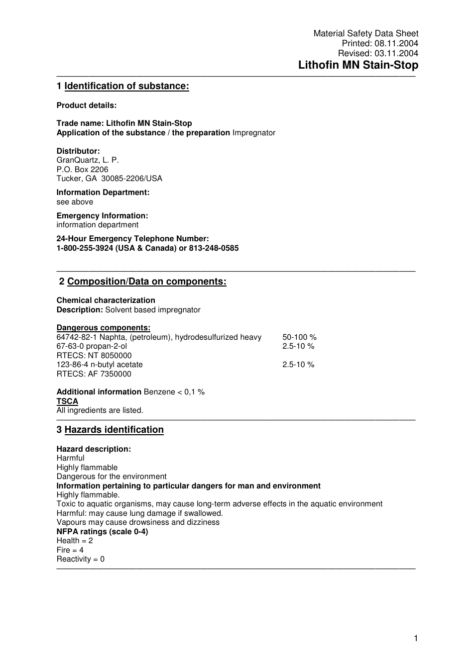 Pro-Link Lithofin MN Stain-Stop 120043 User Manual | 7 pages