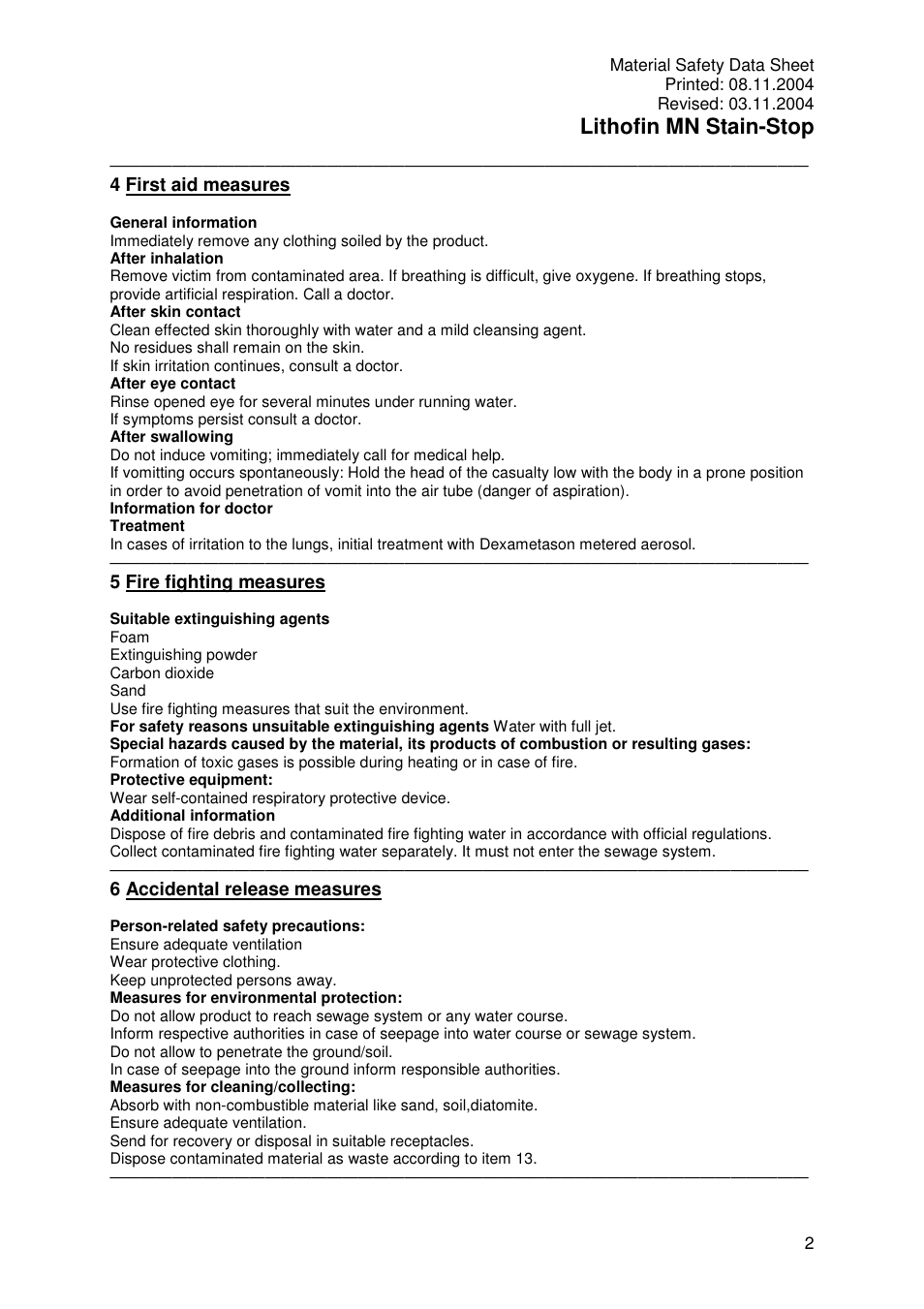 Lithofin mn stain-stop | Pro-Link Lithofin MN Stain-Stop 120043 User Manual | Page 2 / 7