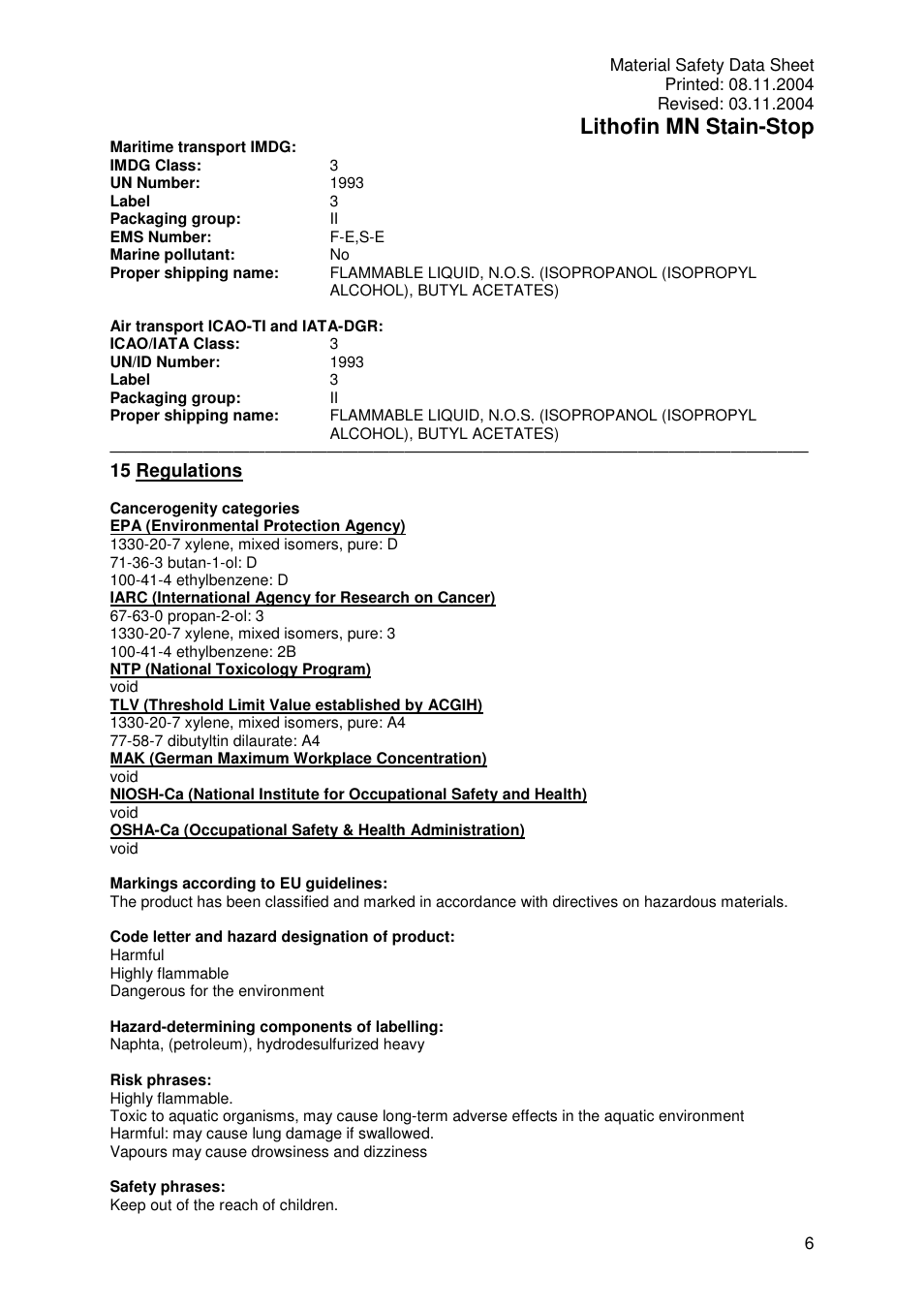 Lithofin mn stain-stop, 15 regulations | Pro-Link Lithofin MN Stain-Stop 120043 User Manual | Page 6 / 7