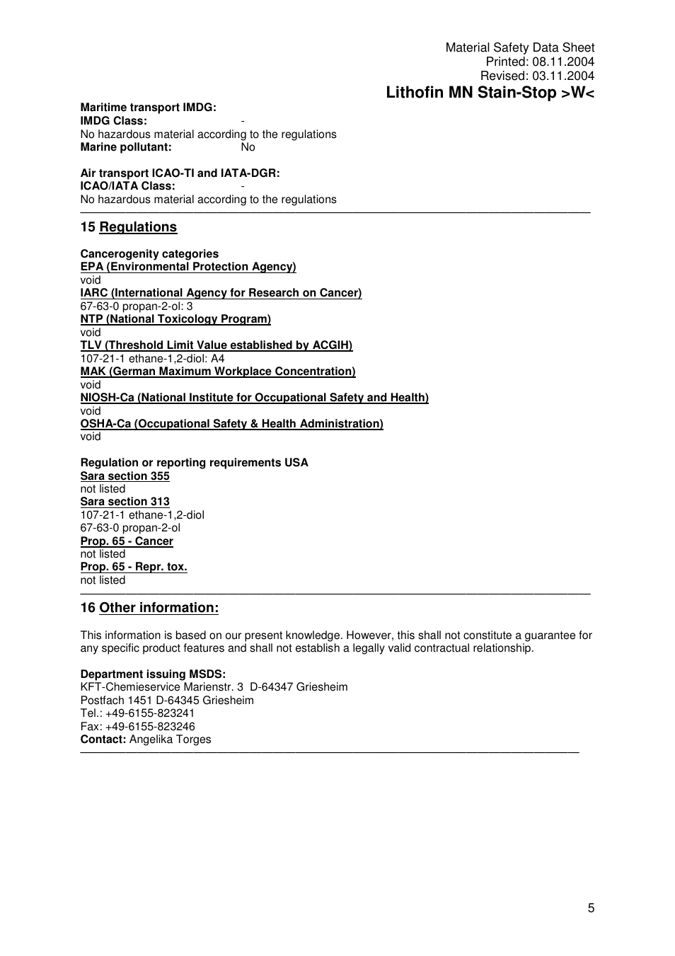 Lithofin mn stain-stop >w | Pro-Link Lithofin MN Stain-Stop Water Based 120039 User Manual | Page 5 / 5