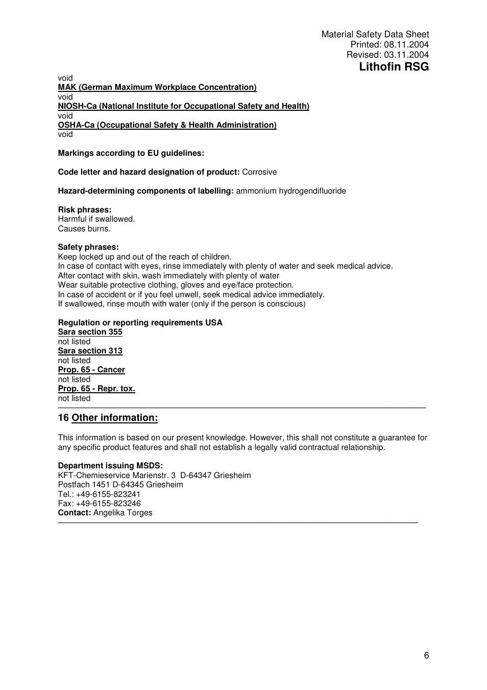 Lithofin rsg | Pro-Link Lithofin RSG Slip Resistant Treatment 120012 User Manual | Page 6 / 6