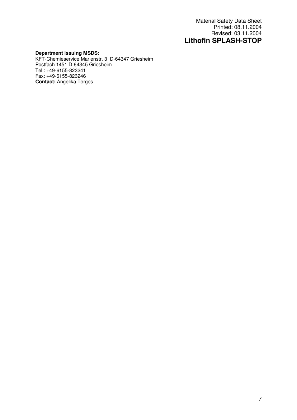 Lithofin splash-stop | Pro-Link Lithofin Splash Stop 120063 User Manual | Page 7 / 7