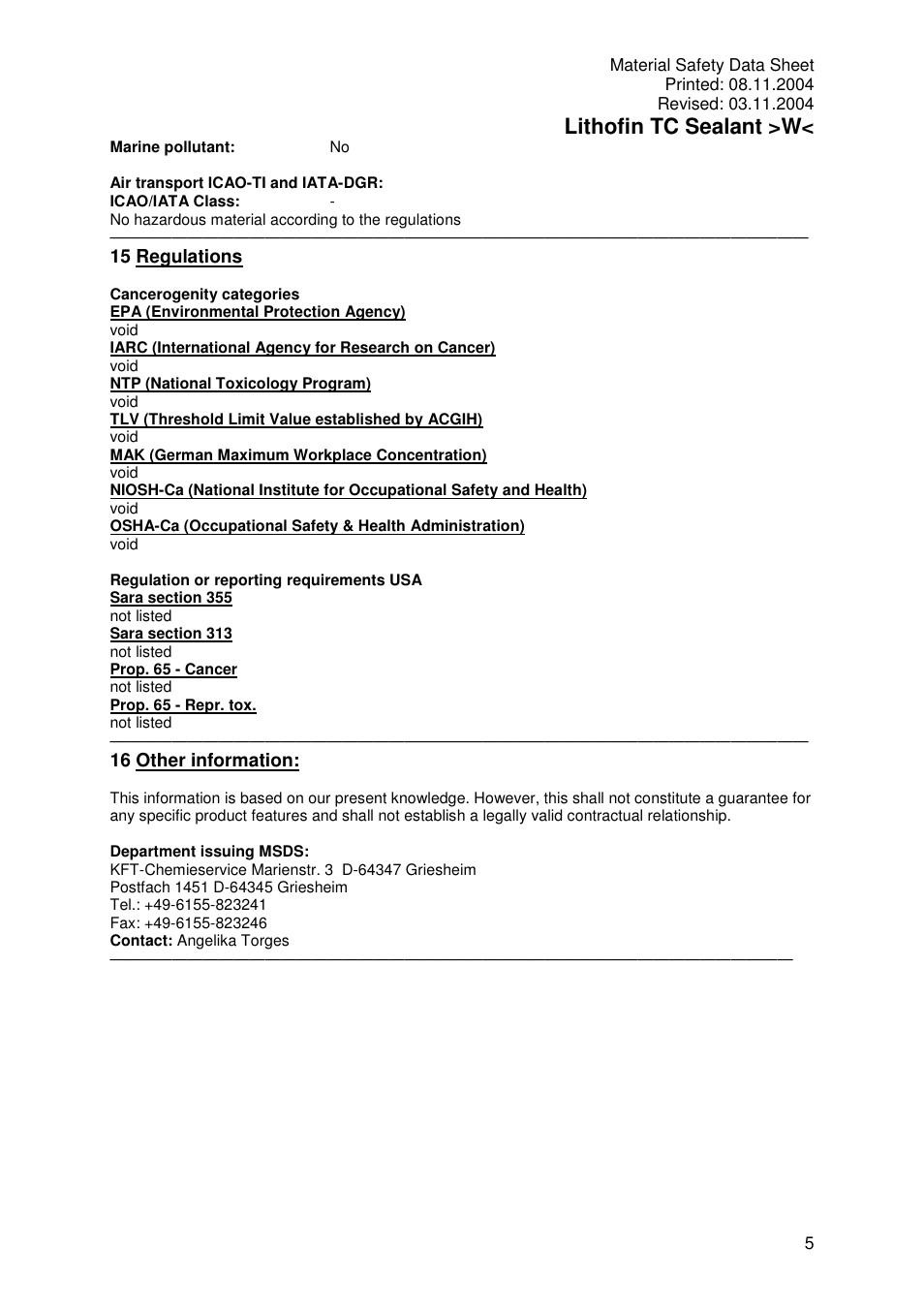 Lithofin tc sealant >w | Pro-Link Lithofin TC Sealant Water Based 120030 User Manual | Page 5 / 5