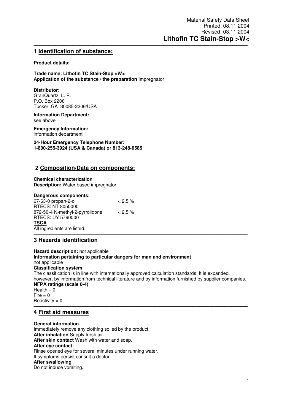 Pro-Link Lithofin TC Stain-Stop Water Based 120029 User Manual | 5 pages