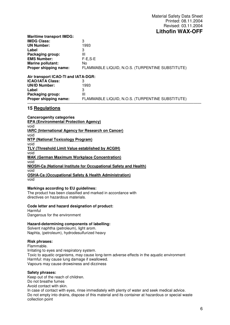 Lithofin wax-off | Pro-Link Lithofin Wax-Off 120005 User Manual | Page 6 / 7