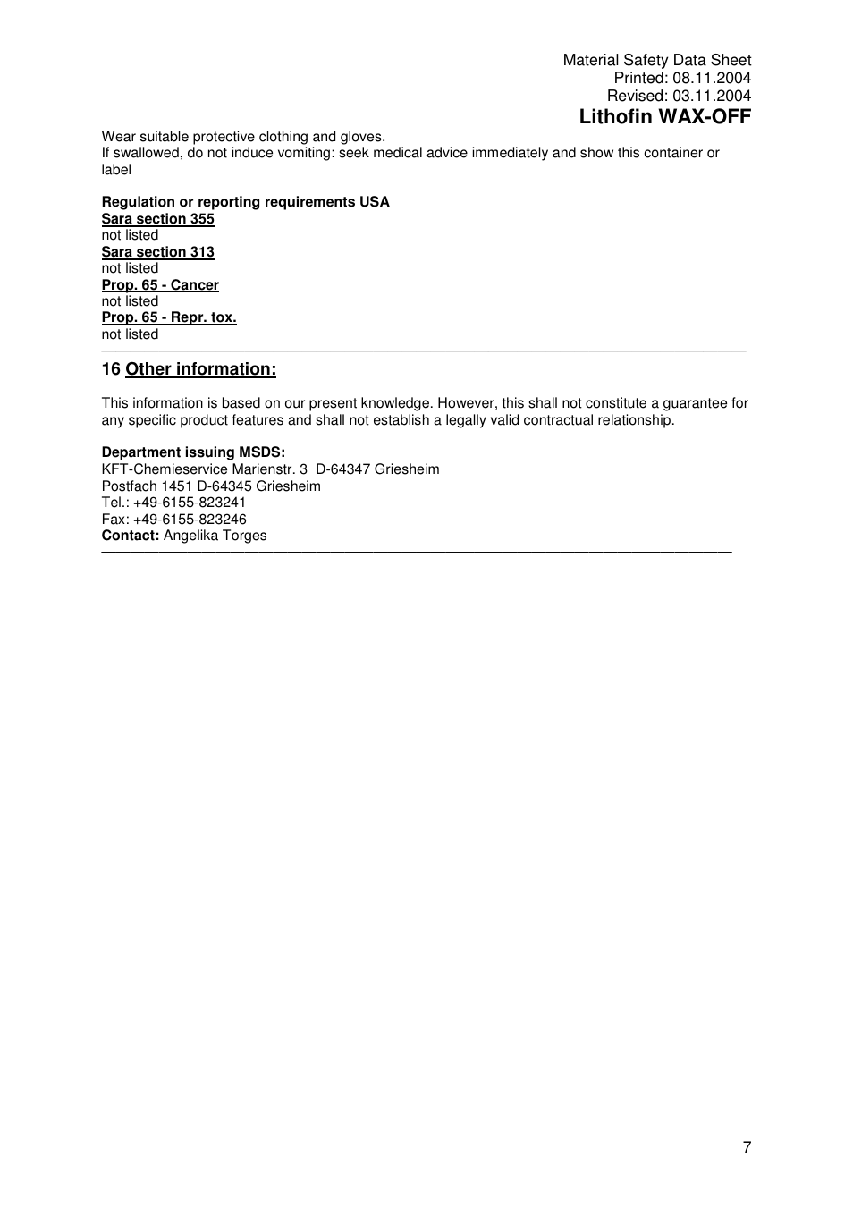 Lithofin wax-off | Pro-Link Lithofin Wax-Off 120005 User Manual | Page 7 / 7
