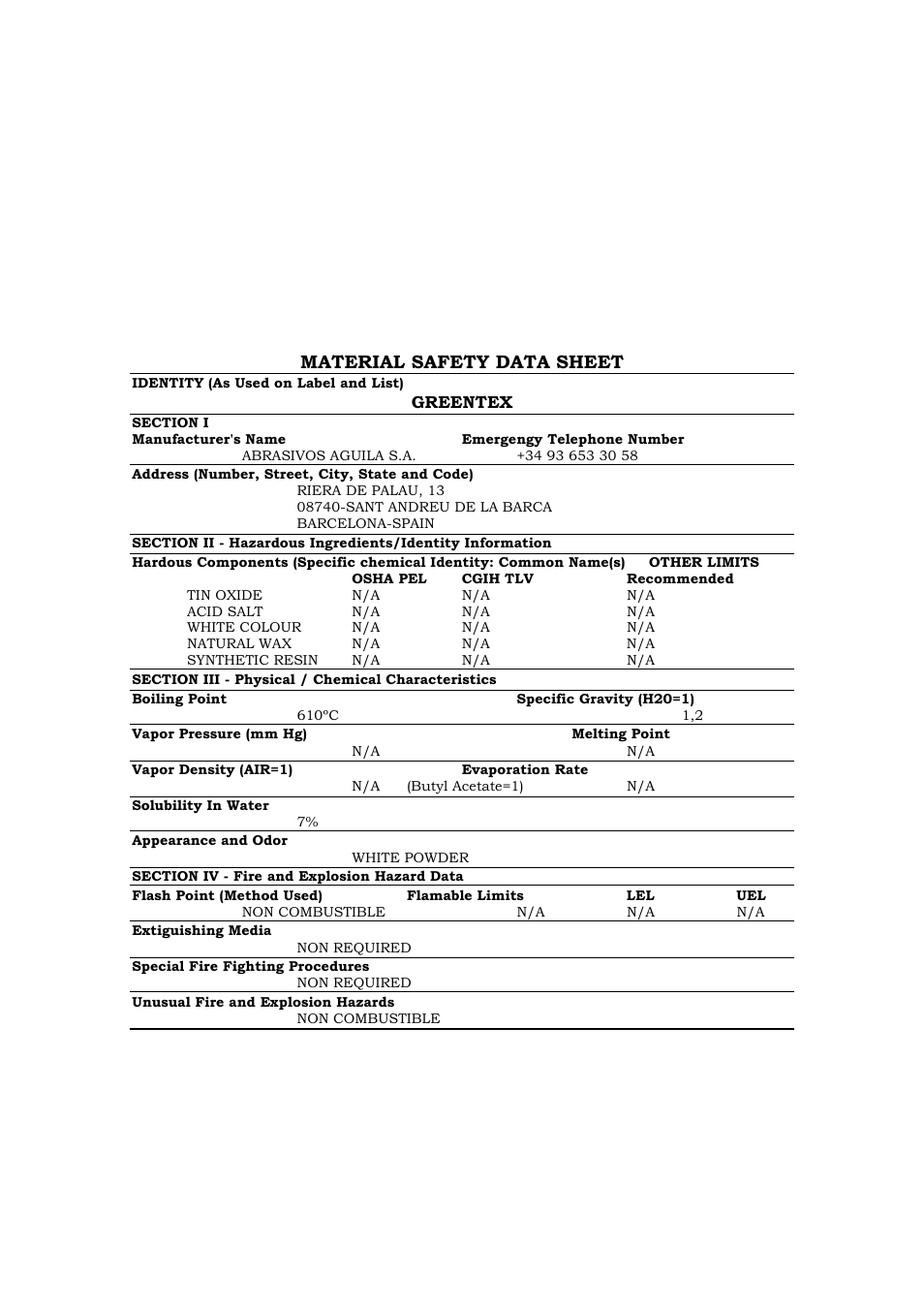 Material safety data sheet | Pro-Link SCS Greentex Polishing Powder for Green Marble and Terrazzo 115537 User Manual | Page 2 / 2