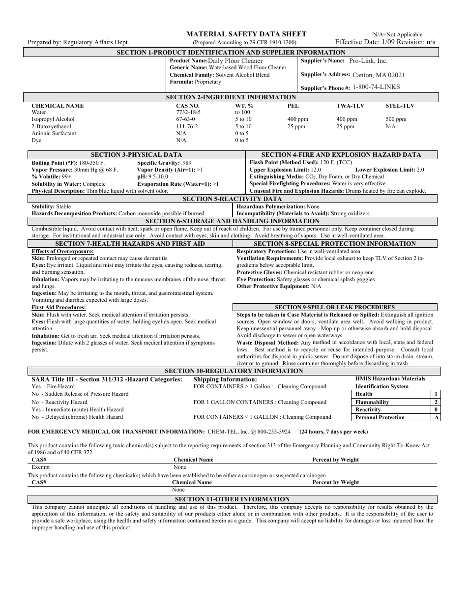 Pro-Link Daily Floor Cleaner B14024 User Manual | 1 page