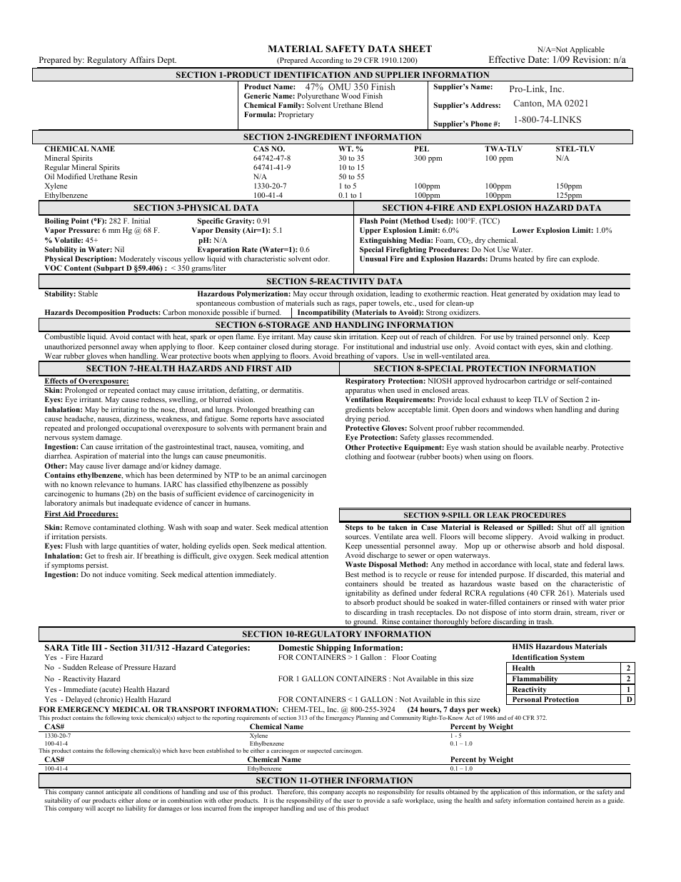 Pro-Link 47% OMU 350 B14032 User Manual | 1 page