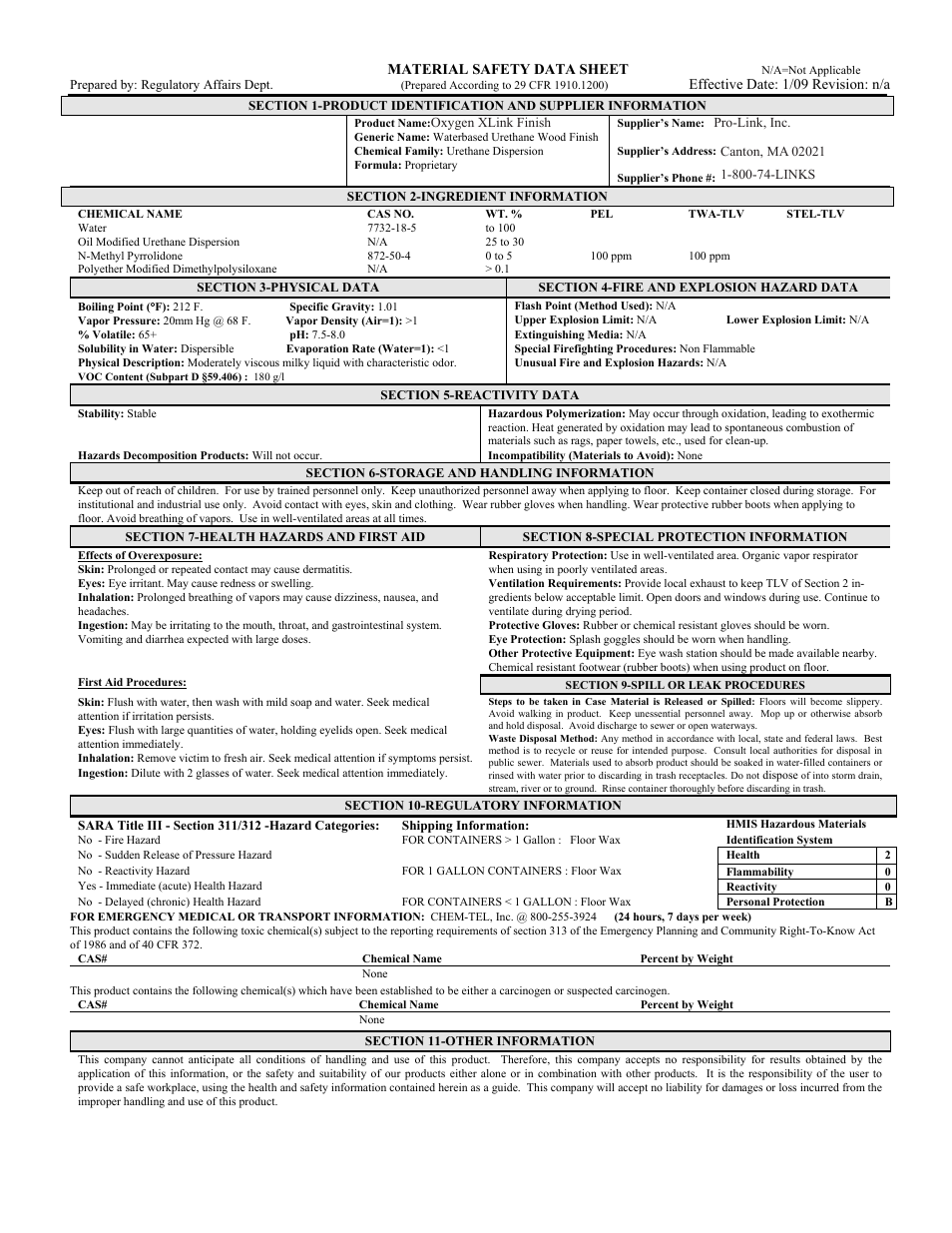 Pro-Link Oxygen Xlink B14035 User Manual | 1 page