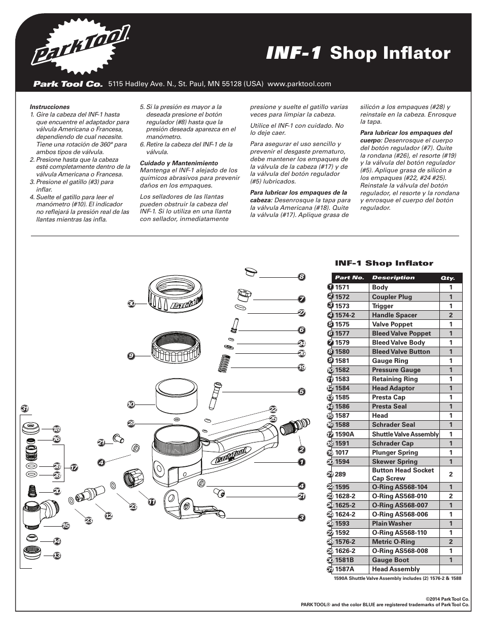 Inf-1 shop inflator | Park Tool Shop Inflator User Manual | Page 2 / 2