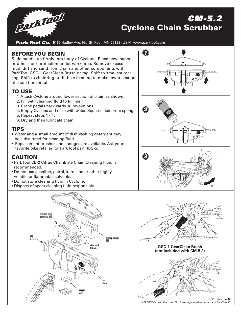 Park Tool Cyclone Chain Scrubber User Manual | 2 pages