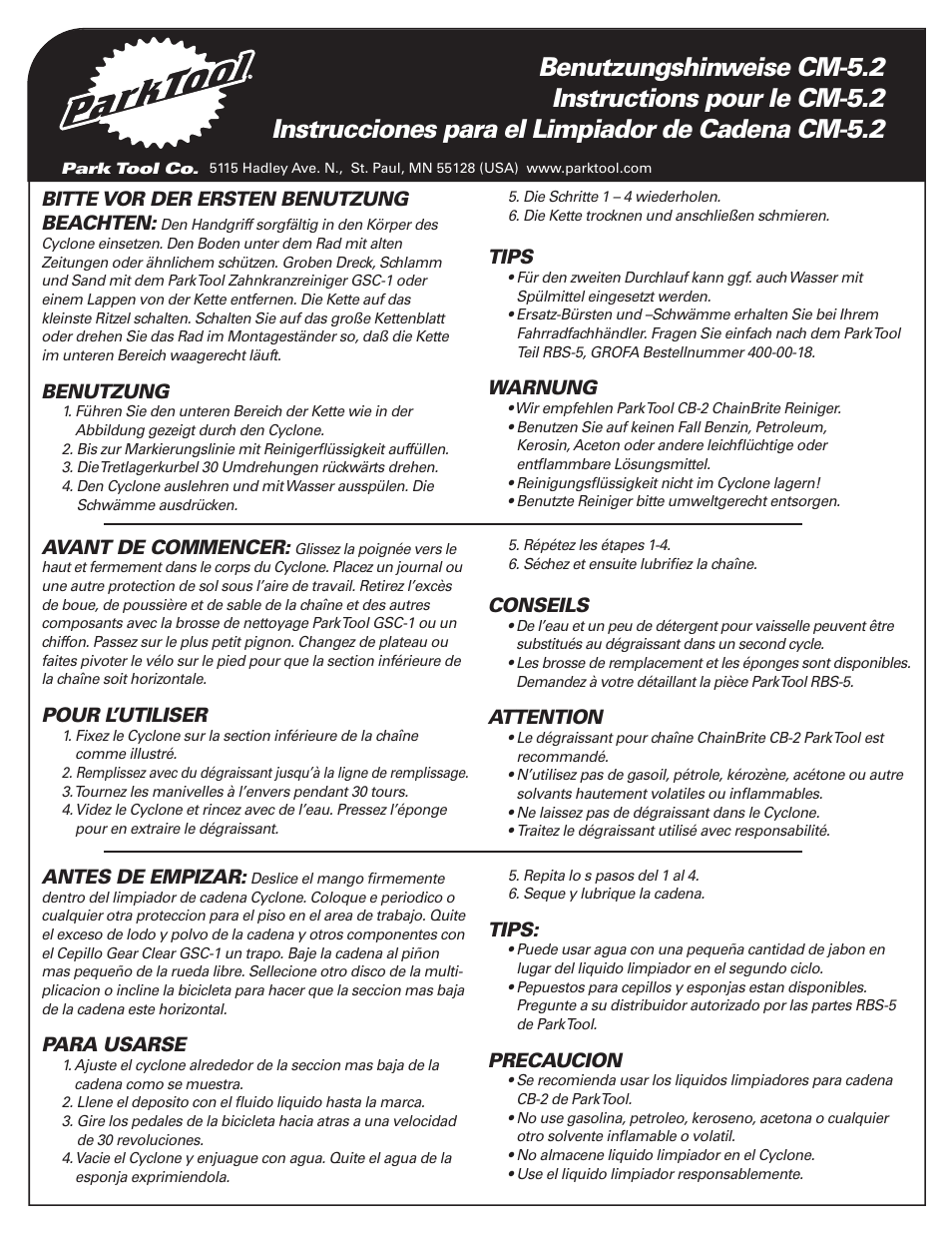 Park Tool Cyclone Chain Scrubber User Manual | Page 2 / 2