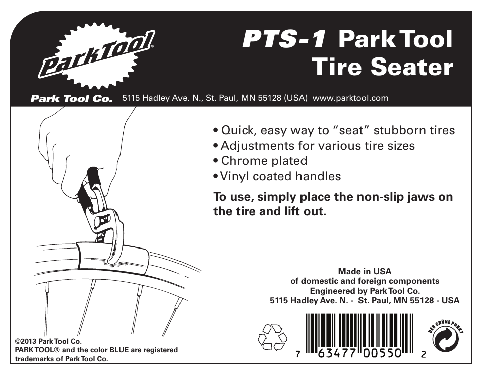 Park Tool Tire Seater User Manual | 2 pages