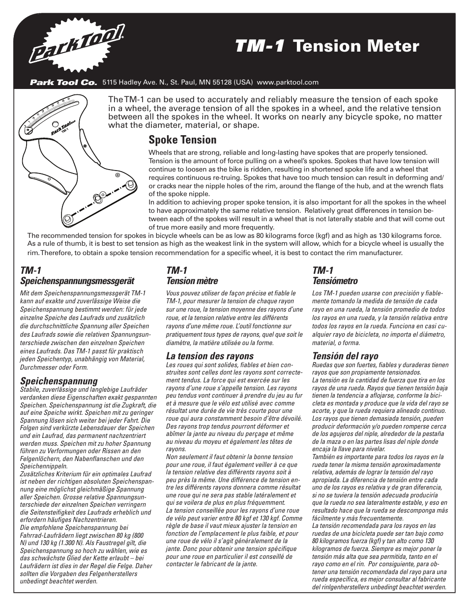 Park Tool Spoke Tension Meter User Manual | 6 pages