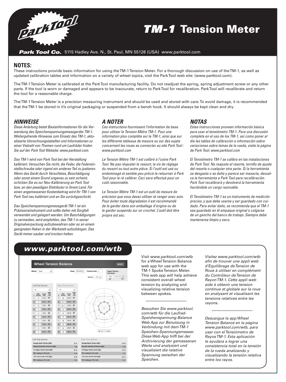 Tm-1 tension meter, Hinweise, Notas | Park Tool Spoke Tension Meter User Manual | Page 5 / 6