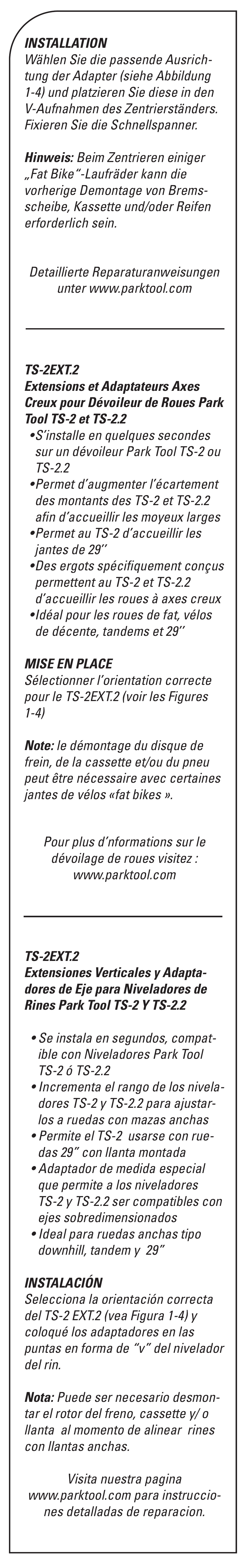 Park Tool Upright Extensions & Thru Axle Adapators User Manual | Page 2 / 4