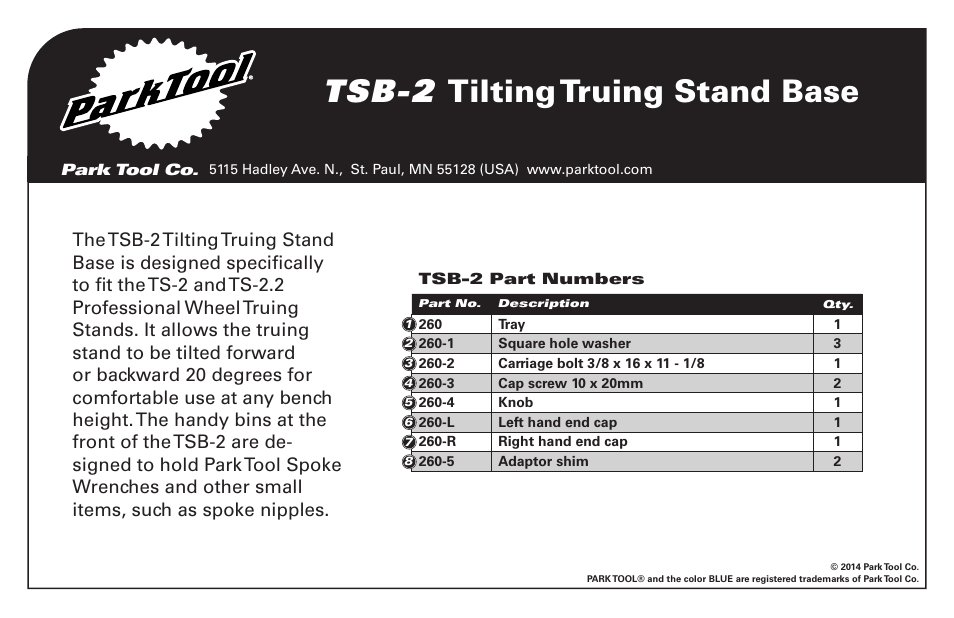 Park Tool Truing Stand Base User Manual | 2 pages