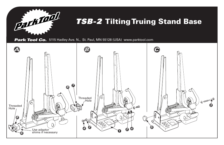 Tsb-2 tilting truing stand base, Ab c | Park Tool Truing Stand Base User Manual | Page 2 / 2