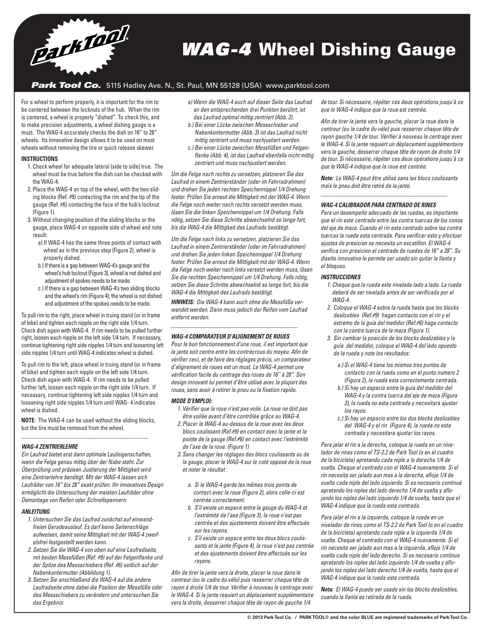 Park Tool Wheel Alignment Gauge User Manual | 2 pages