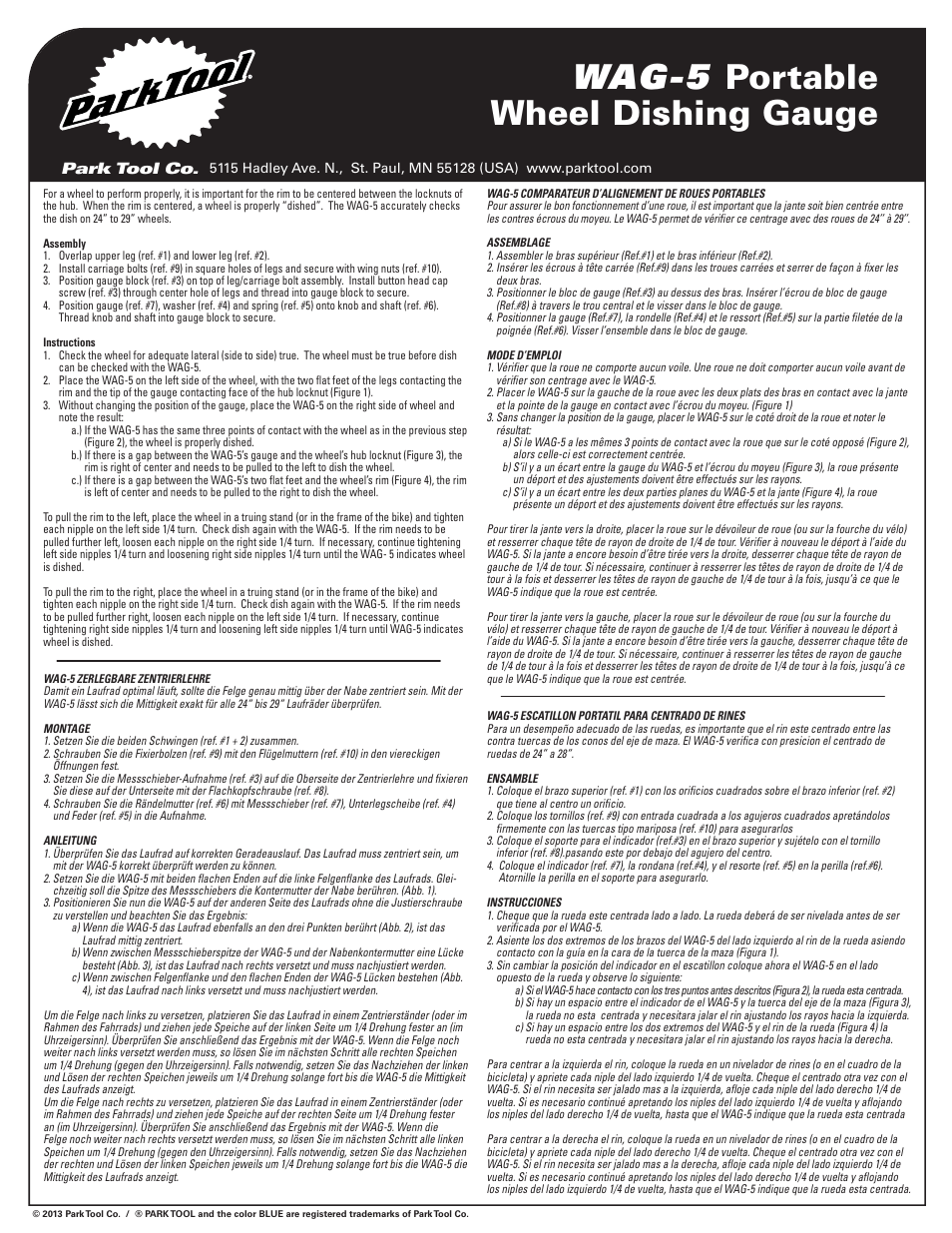 Park Tool Portable Wheel Dishing Tool User Manual | 2 pages