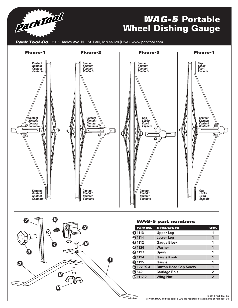 Wag-5 portable wheel dishing gauge | Park Tool Portable Wheel Dishing Tool User Manual | Page 2 / 2