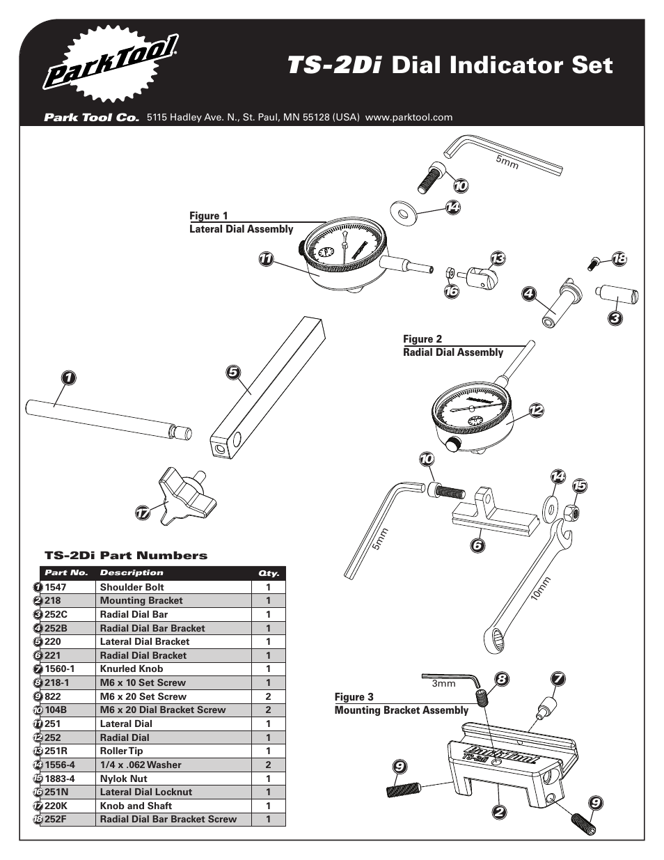 Ts-2di dial indicator set | Park Tool Dial Indicator Gauge Set for TS-2.2 and TS-2 Truing Stands User Manual | Page 3 / 4