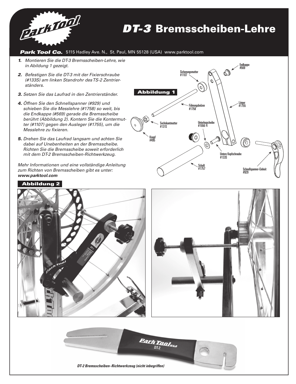 Dt-3 bremsscheiben-lehre | Park Tool Rotor Truing Gauge User Manual | Page 2 / 4