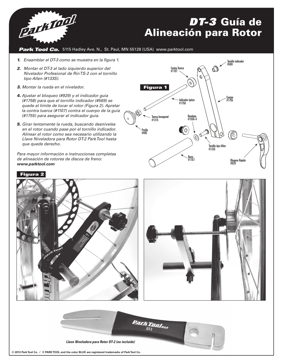 Dt-3 guía de alineación para rotor | Park Tool Rotor Truing Gauge User Manual | Page 4 / 4