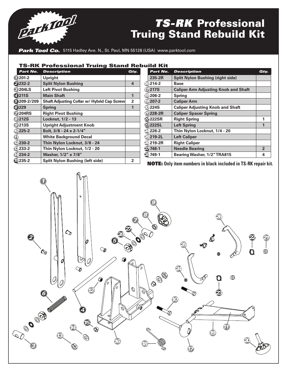Ts-rk professional truing stand rebuild kit | Park Tool Rebuild kit for TS-2 Professional Truing Stand User Manual | Page 2 / 2