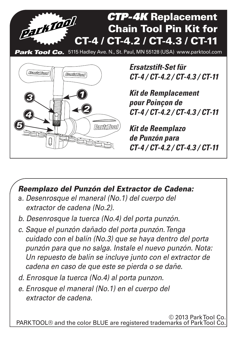 Park Tool Rivet Peening Tool for Campagnolo® 11-speed chain User Manual | 2 pages