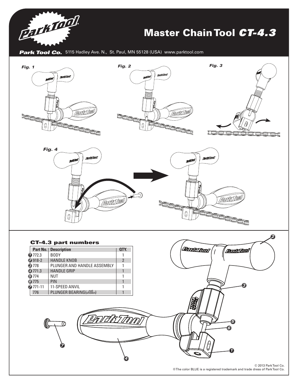 Master chain tool ct-4.3, Ct-4.3 | Park Tool Master Chain Tool with Peening Anvil User Manual | Page 2 / 2