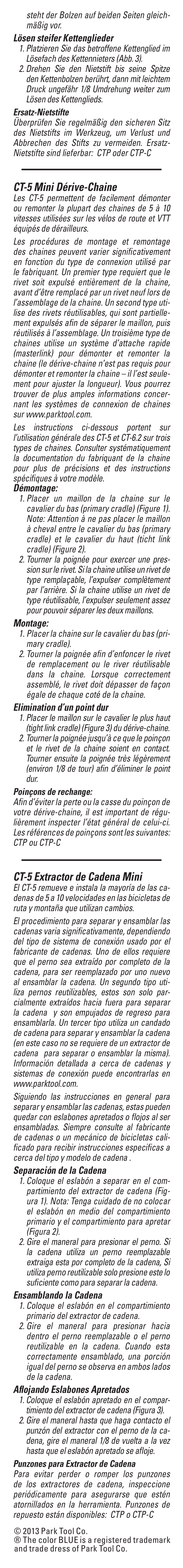 Ct-5 mini dérive-chaine, Ct-5 extractor de cadena mini | Park Tool Mini Chain Brute Chain Tool User Manual | Page 2 / 2