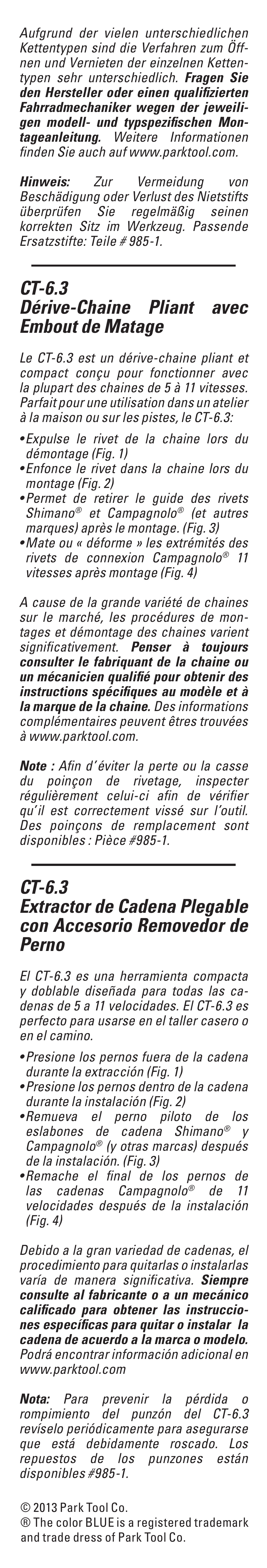 Ct-6.3 dérive-chaine pliant avec embout de matage | Park Tool Folding Chain Tool with Peening Anvil User Manual | Page 2 / 2