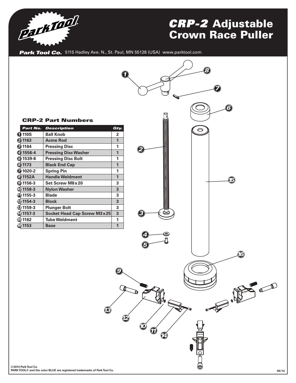 Crp-2 adjustable crown race puller | Park Tool Adjustable Crown Race Puller User Manual | Page 4 / 4