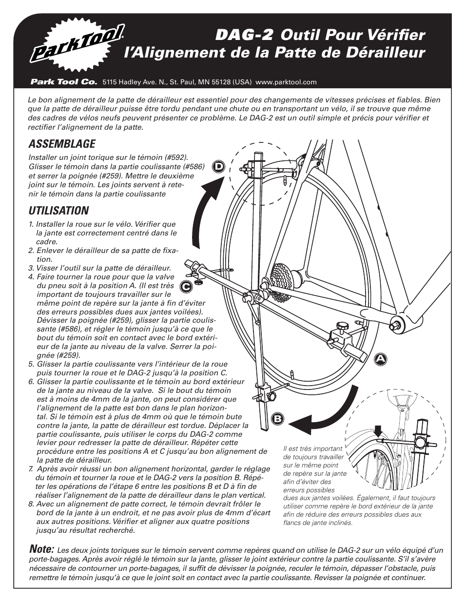 Assemblage, Utilisation | Park Tool Derailleur Hanger Alignment Gauge User Manual | Page 3 / 6