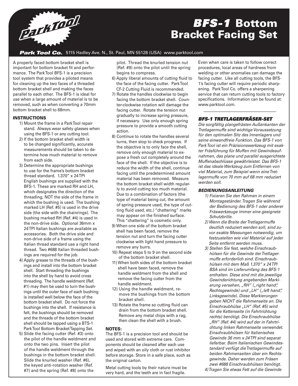 Park Tool BFS-1 User Manual | 4 pages