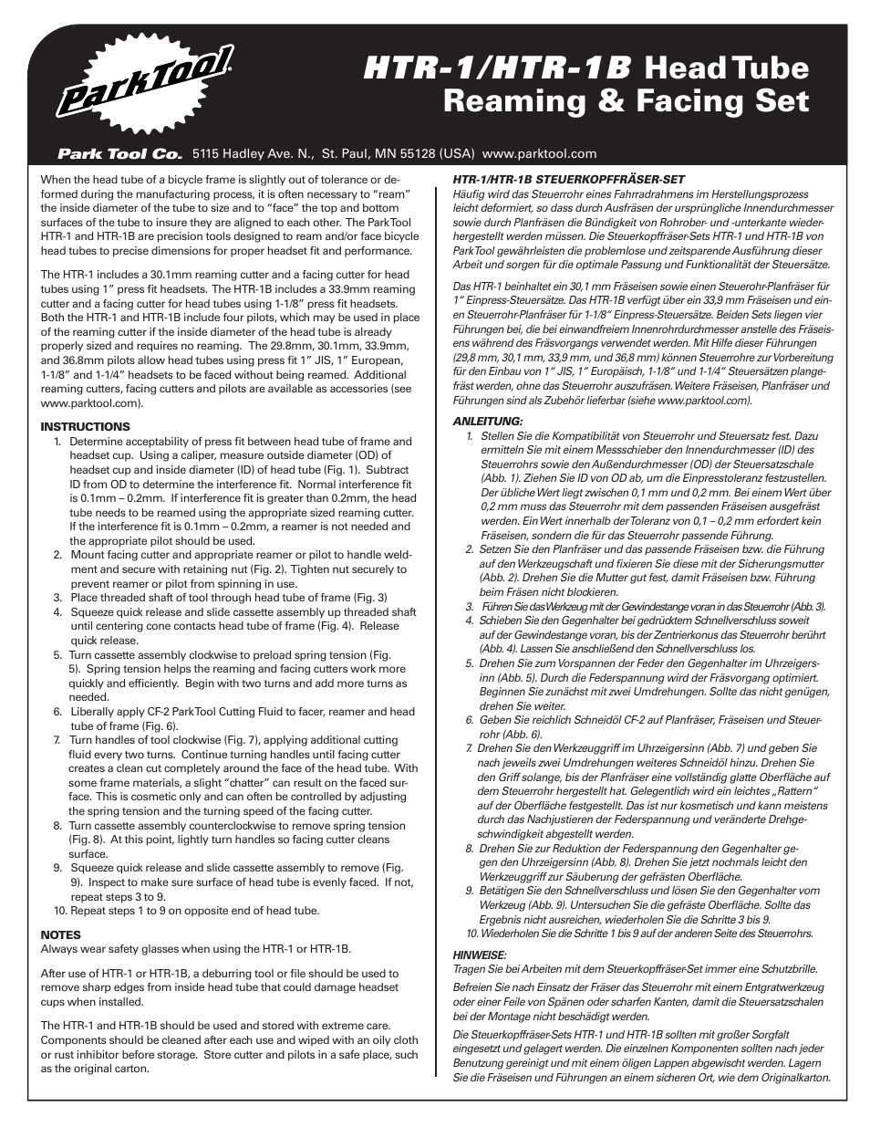 Park Tool HTR-1B User Manual | 4 pages