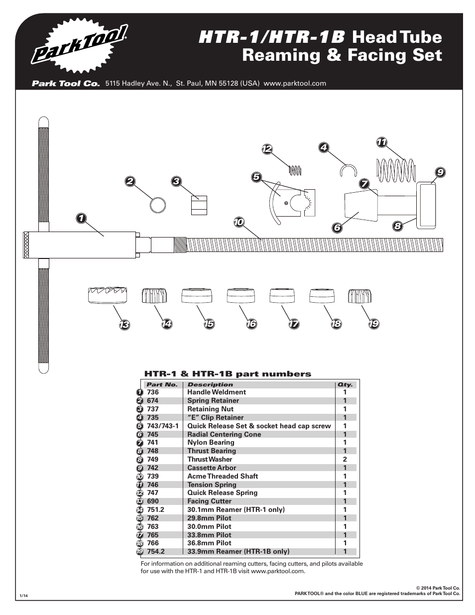 Htr-1/htr-1b head tube reaming & facing set | Park Tool HTR-1B User Manual | Page 4 / 4