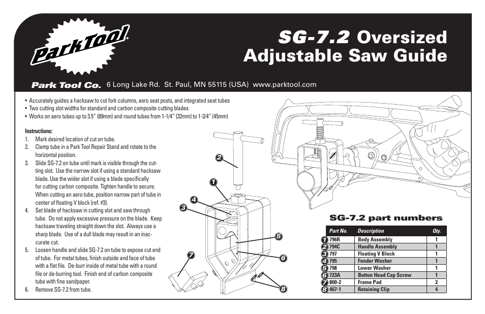 Park Tool SG-7.2 User Manual | 2 pages