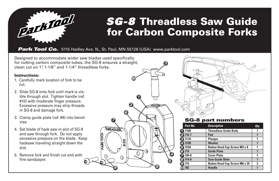 Park Tool SG-8 User Manual | 2 pages