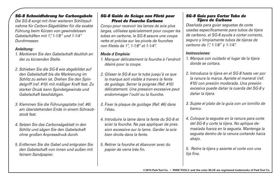 Park Tool SG-8 User Manual | Page 2 / 2